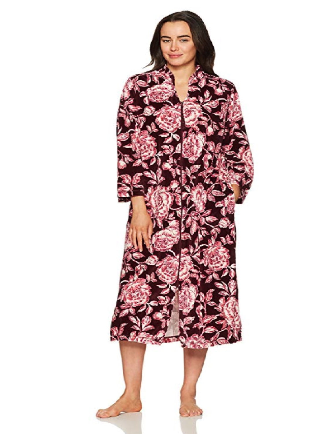 Miss Elaine Miss Elaine Women's Plus Size Printed Velour ZipFront