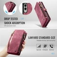 thumbnail image 3 of Dteck 2 in 1 Detachable for Samsung Galaxy S25 Edge Wallet Case with Card Holder, Shockproof Retro Premium Flip Leather Cover Magnetic Zipper Pocket Phone Cases, Red, 3 of 7