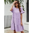 thumbnail image 3 of Mauve Purple Tiered Flounce Sleeve Smock Dress With Ruffled Hem, 3 of 6