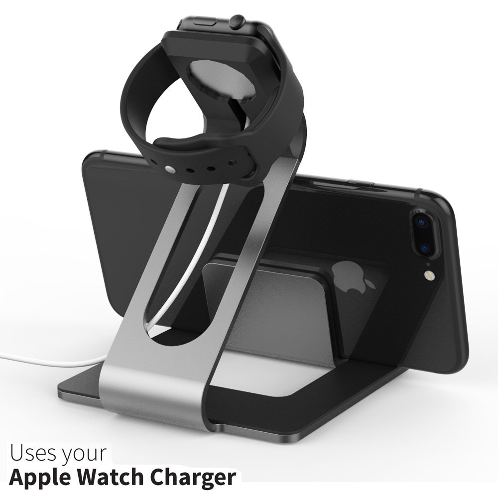 Apple Watch Stand, Night Stand Mode iWatch Charging Stand Bracket Docking Station Holder for Apple Watch Series 3/Series 2/Series 1 (42mm 38mm) iPhone X 8 8plus 7 7plus 6S 6plus - Space Grey - image 3 of 7