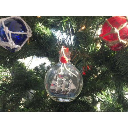 USS Constitution Model Ship in a Glass Bottle Christmas Ornament 4