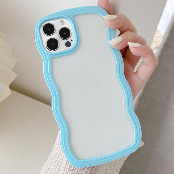 Wave Frame Clear Case for iPhone 14 Pro 6.1 inch, Curly Clear Phone Case, Cute Wavy Phone Case for Girl Slim Fit Shockproof Phone Cover Bumper Soft Pretty Case for Women - Sierra Blue