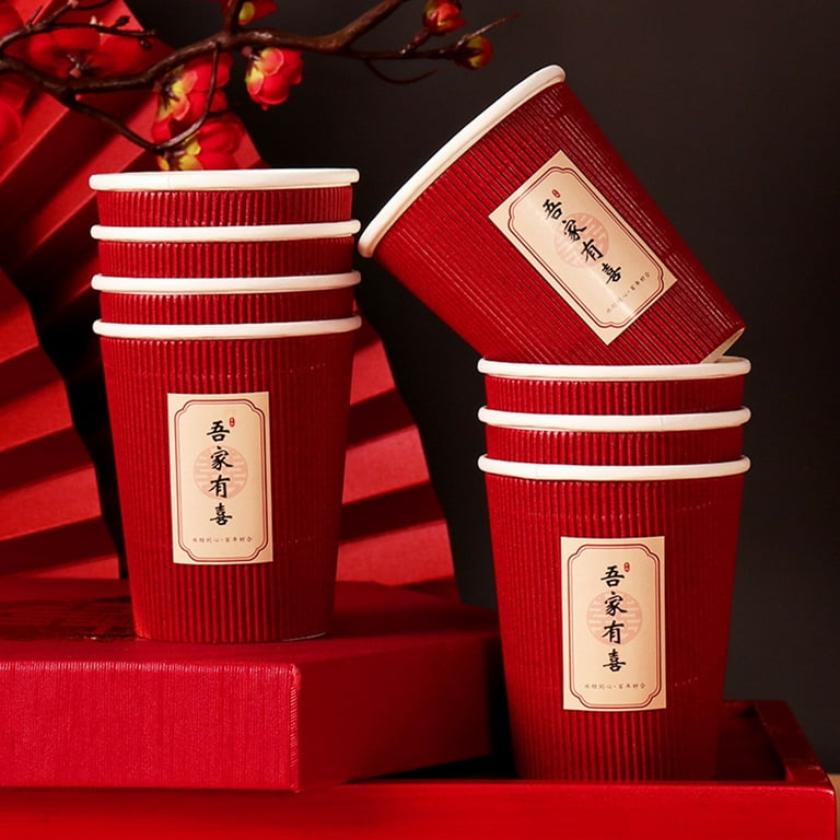 1pc/50pcs Wholesale Wedding Engagement Party Paper Cups Disposable Red  Double Happiness Water Cups With Red Double Happiness Imprint For Tea  Ceremony And Wedding Celebration