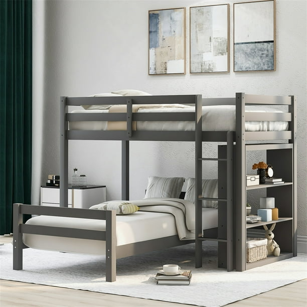 Convertible Loft Bed With Shelves Twin, Bunk Bed With Basketball Hoop And Slide