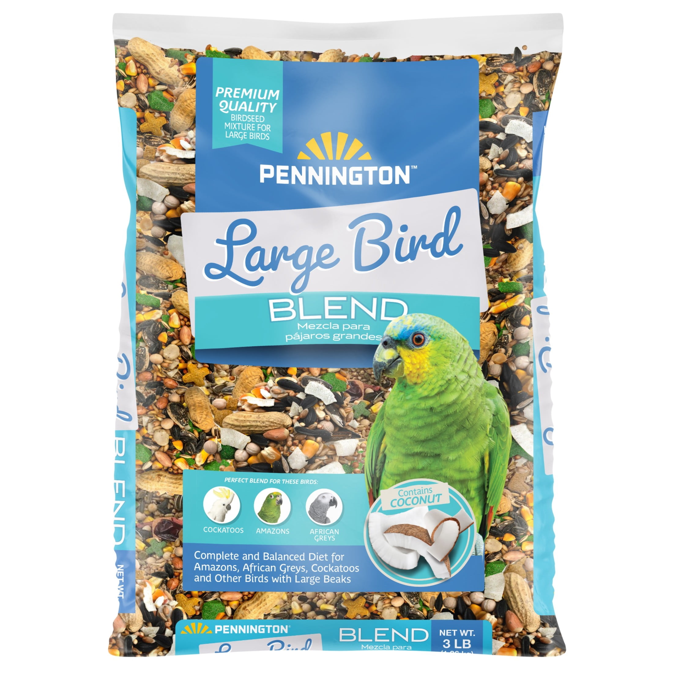 (3 pack) Pennington Large Bird Everyday Blend Bird Food for Parrots, Cockatoos; 3 lb. Bag