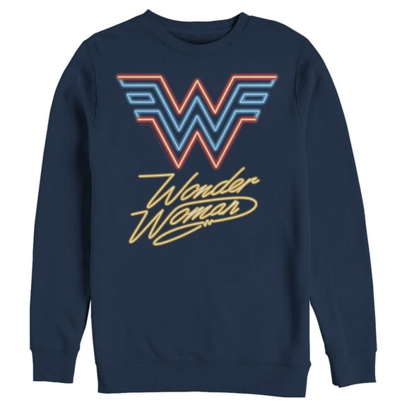 Men's Wonder Woman 1984 Neon Logo Glow  Sweatshirt Navy Blue Medium