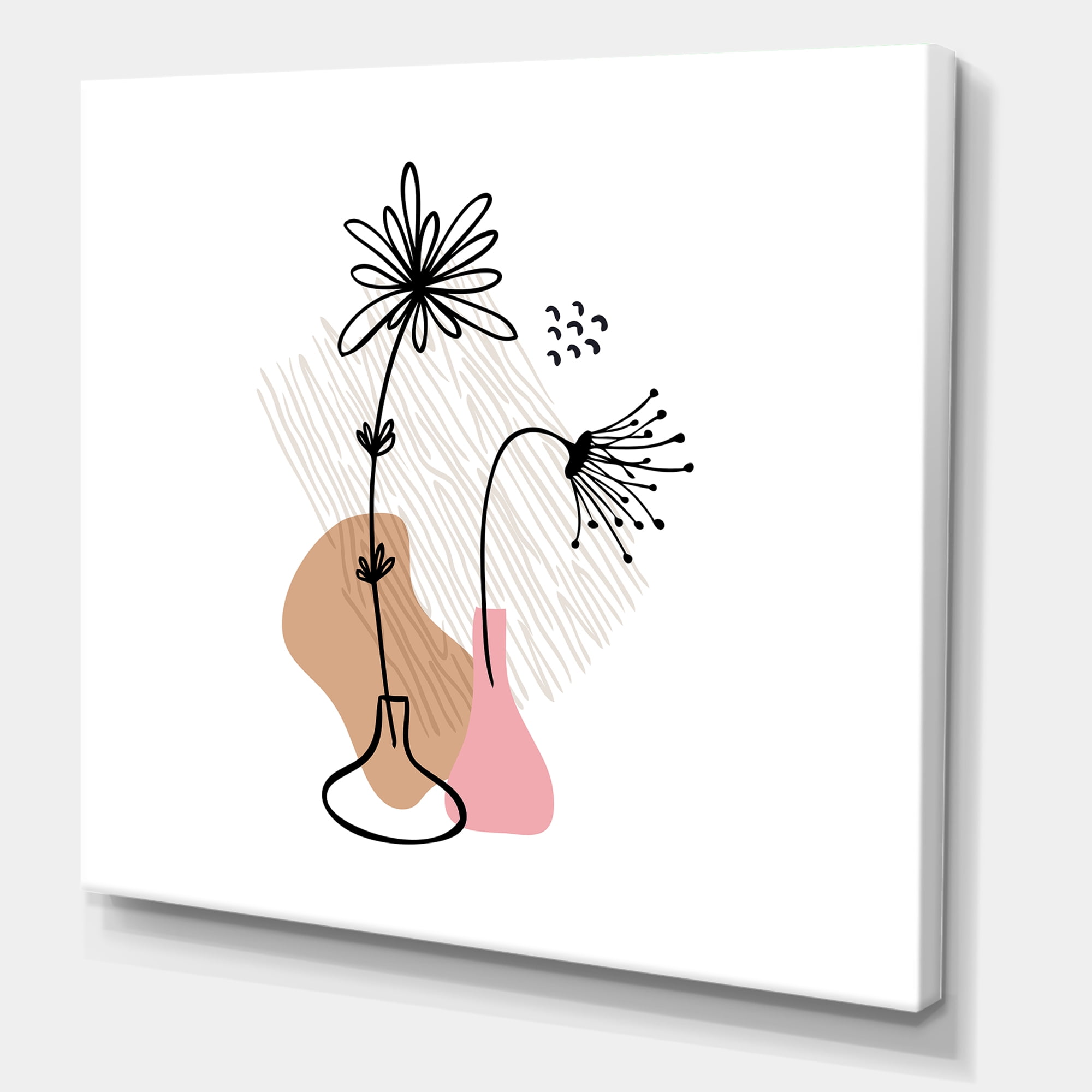 Abstract Minimal Shapes Under Flowers III 30 in x 30 in Painting Canvas Art Print, by Designart