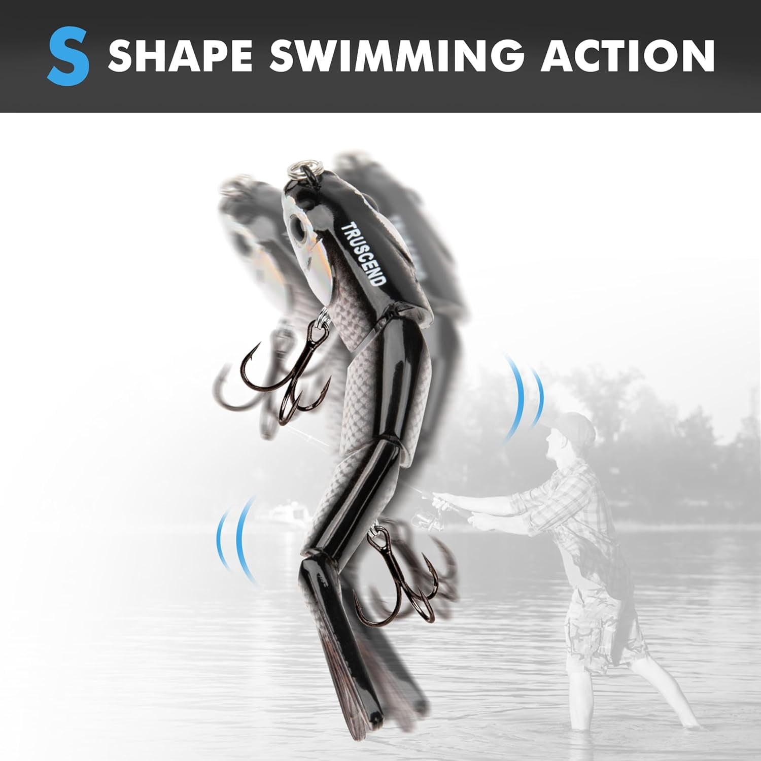 TRUSCEND Easy Catch Swimmax, Magic Noisy Turbulent Wiggling and Vibrating Actions for More Bites, Segmented Swimbait Jointed by Dyneema Strongest Fiber, Lifelike Fishing Lures for Family Fishing