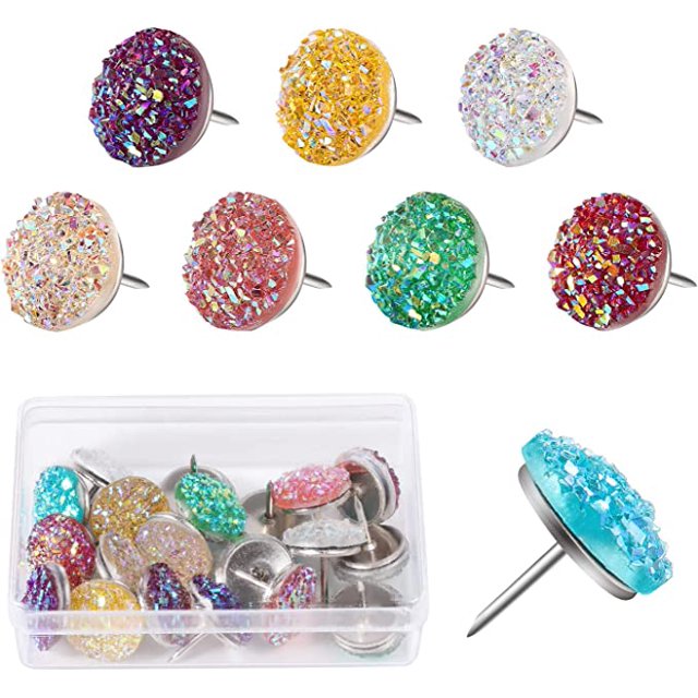 20 pines de empuje de diamantes brillantes, pasadores de empuje de diamantes de imitación brillantes para tablero de corcho, tablón de anuncios, decoración de hogar y oficina (multicolor) JAMW Sencillez