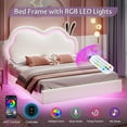 thumbnail image 2 of Merluxy Floating Twin Bed Frame with Adjustable LED Headboard, Leather Upholstered Platform Bed Frame with Wood Slats Support, Easy Assembly, White, 2 of 9