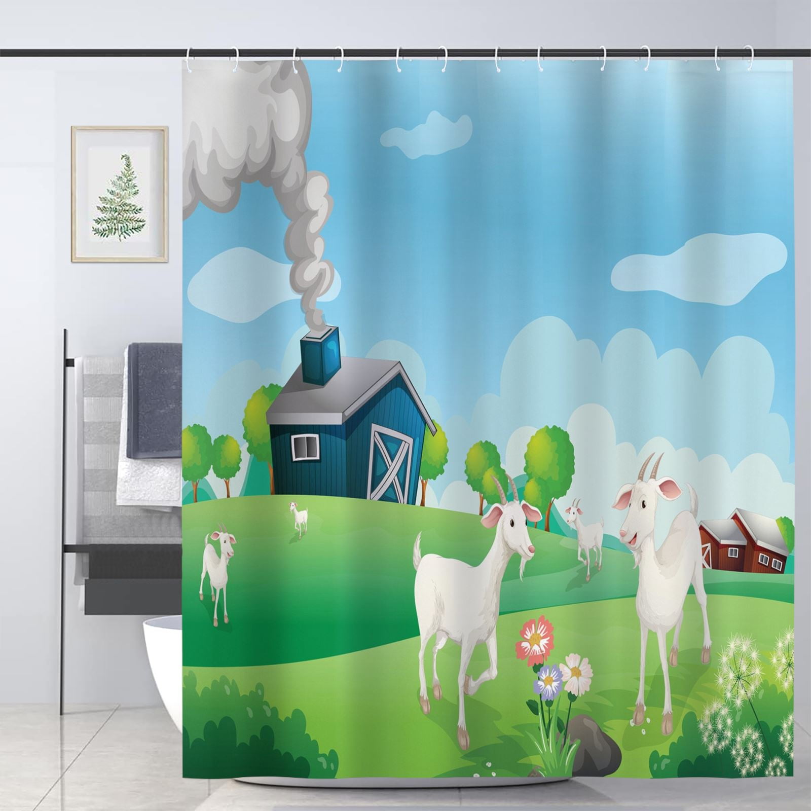 JOOCAR Farmhouse Shower Curtain for Bathroom Decoration Fabric Shower