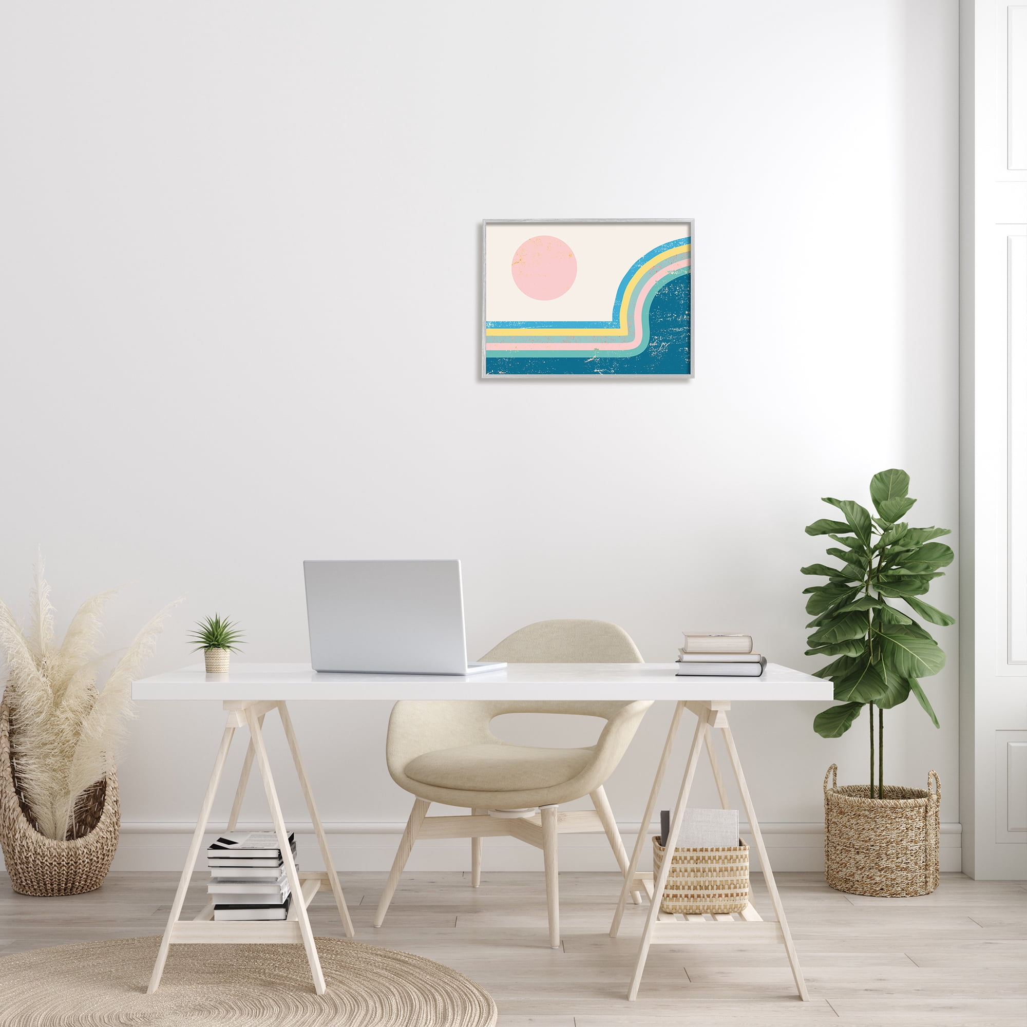 Stupell Indtries Retro Sun Landscape Round Curved Mountain Blue Pink,20 x 16,Design by Daphne Polselli