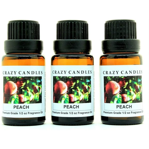 Crazy Candles Peach (Made in USA) 3 Bottles 1/2 FL Oz Each (15ml) Premium Grade Scented Fragrance Oil Made in USA