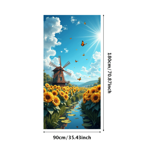 Sunflower Scenic Windmill Photography Background Houses Garden Outdoor Events Backdrop Banner Photoshoot Weddings Parties Scenic Backdrop Decor