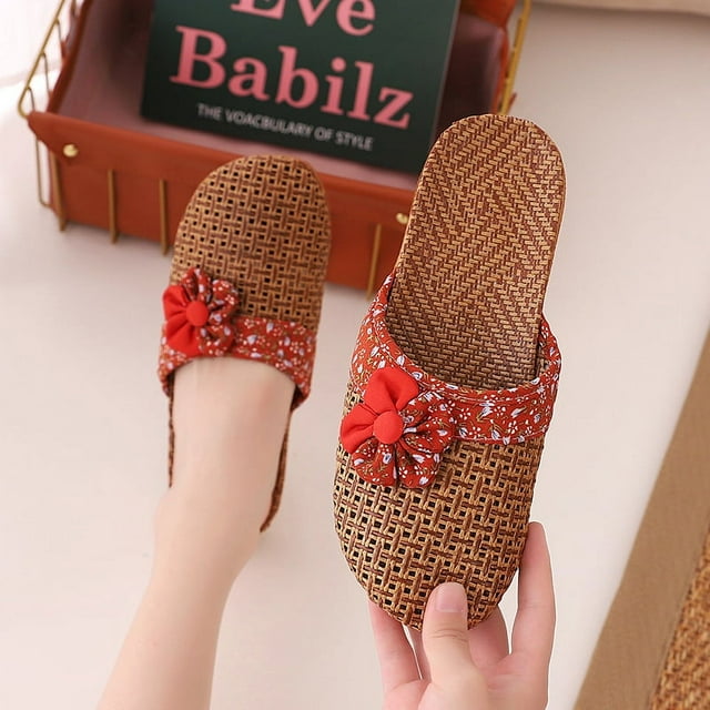 Zapatillas de verano de bambú para mujer, de lino, con suelo de madera, para el hogar, para parejas, de paja, para el interior, para hombre