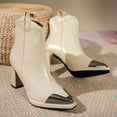 thumbnail image 4 of Dasayo Beige Womens Boots Ankle Wide Calf Pointed Toe Block Heel Dress Cozy Faux Leather Boots Women Shoes 36, 4 of 9