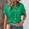 thumbnail image 2 of YDFCWXW Button Down Dressy Shirts for Womens Gauze Shirts Casual Short Sleeve Textured Collared Summer Work Blouse Clothes Green, L, 2 of 8