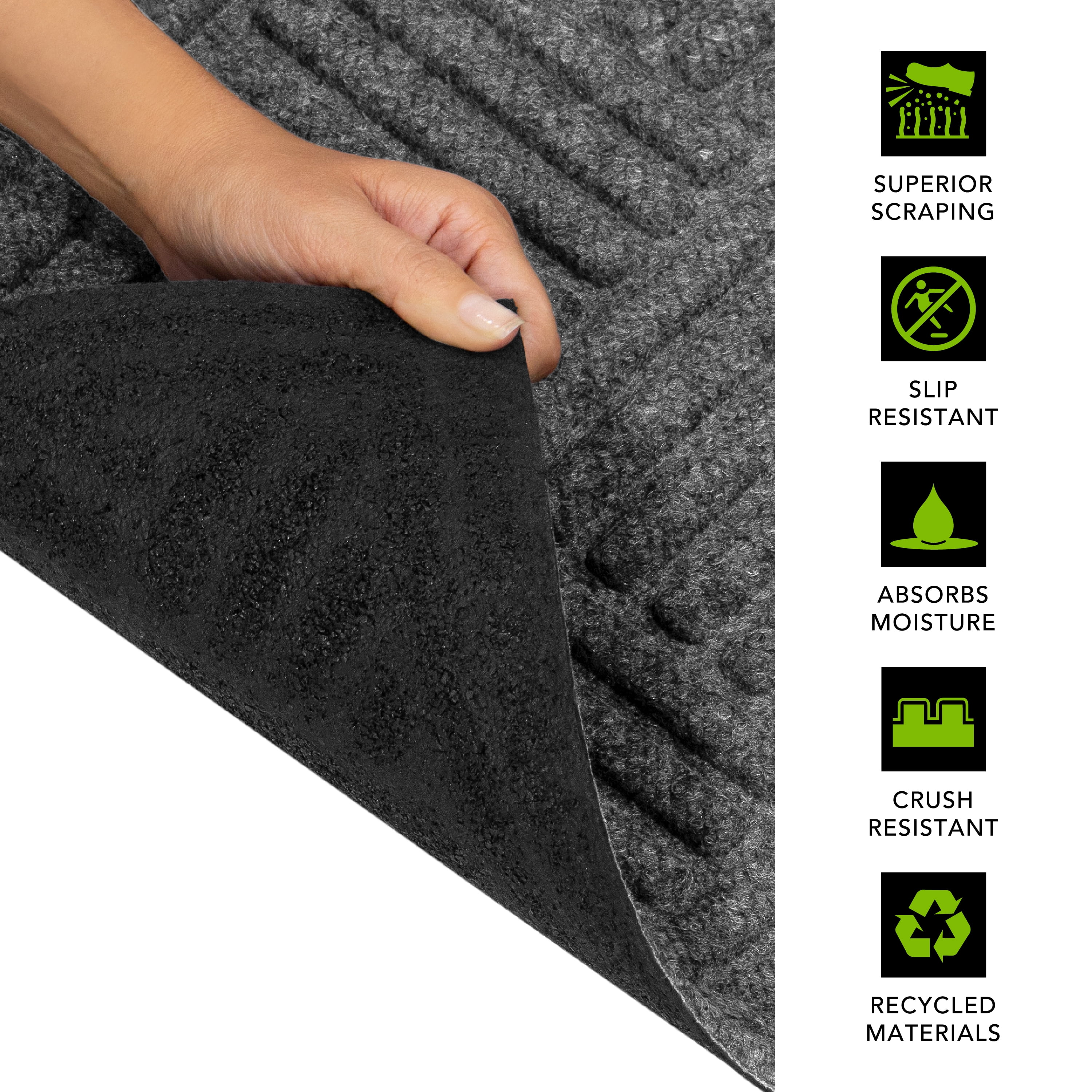Mainstays Textures Crosshatch Polyester and Rubber Backed Doormat, 4' x 6', Smoke
