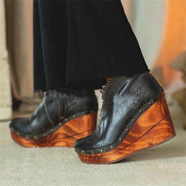 Botas cortas Mujer Cremallera lateral Cuñas Botas de mujer de tacón medio Wmkox8yii sa2858