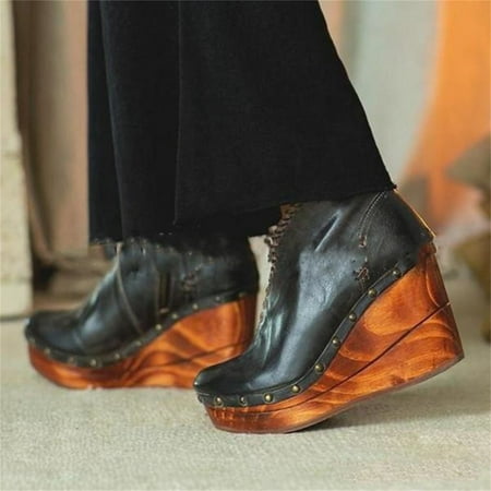 

Clearance Sales Online Deals Short Boots Female Side Zipper Wedges Mid-heel Ladies Boots