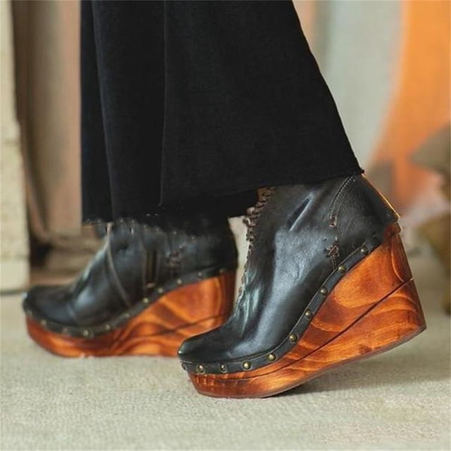 Short Boots Female Side Zipper Wedges Mid-heel Ladies Boots