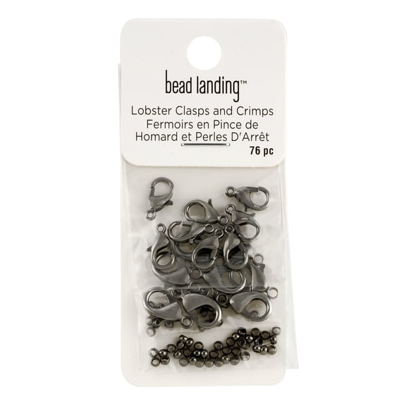 Bead Landing Gunmetal Lobster Clasps & Crimps Set - 76 Pieces per Set (912 Total), 12mm & 15mm Clasps in Assorted Finishes for Jewelry Making, 12 Pack