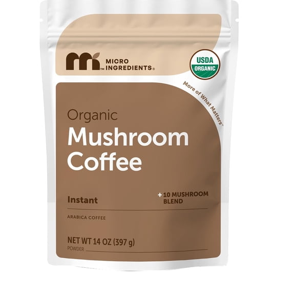 Micro Ingredients Organic Instant 10-in-1 Mushroom Coffee Powder, 14 Ounces (158 Servings) | Premium Arabica Coffee with Lions Mane, Chaga & More