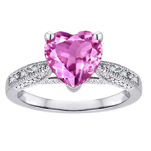 Star K� Heart Shape 8mm Created Pink Sapphire Antique Vintage Style Solitaire Engagement Promise Ring