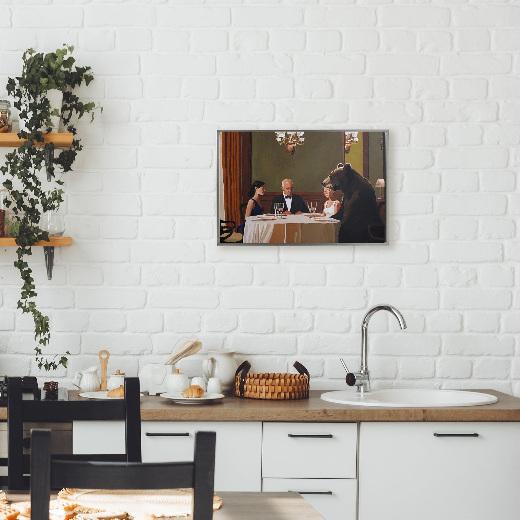 Dinner Guests & Steve Gray Framed Floater Canvas Wall Art, design by Keith Thomson