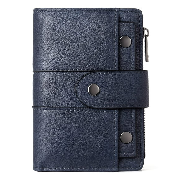 Small Wallet for Women Leather Bifold Multi Mini Card Holder Organizer Designer Ladies Zipper Coin with Removable ID Window Deep Blue
