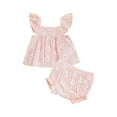 thumbnail image 1 of Baby Girl Daisy Outfit Smocked Fly Sleeve Babydoll Tops Ruffle Shorts, 1 of 7