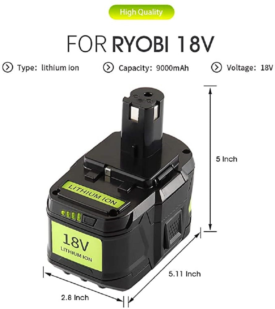 TenHutt 18V 9.0Ah Replacement Battery for Ryobi 18V battery P102 P103 P105 P107 P108 P109