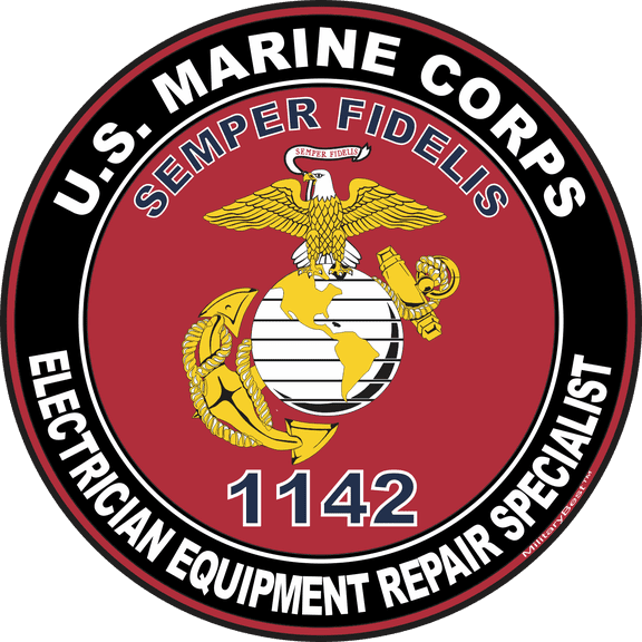 U.S.M.C. MOS 1142 Electrician Equipment Repair Specialist Decal 3.8" - Red
