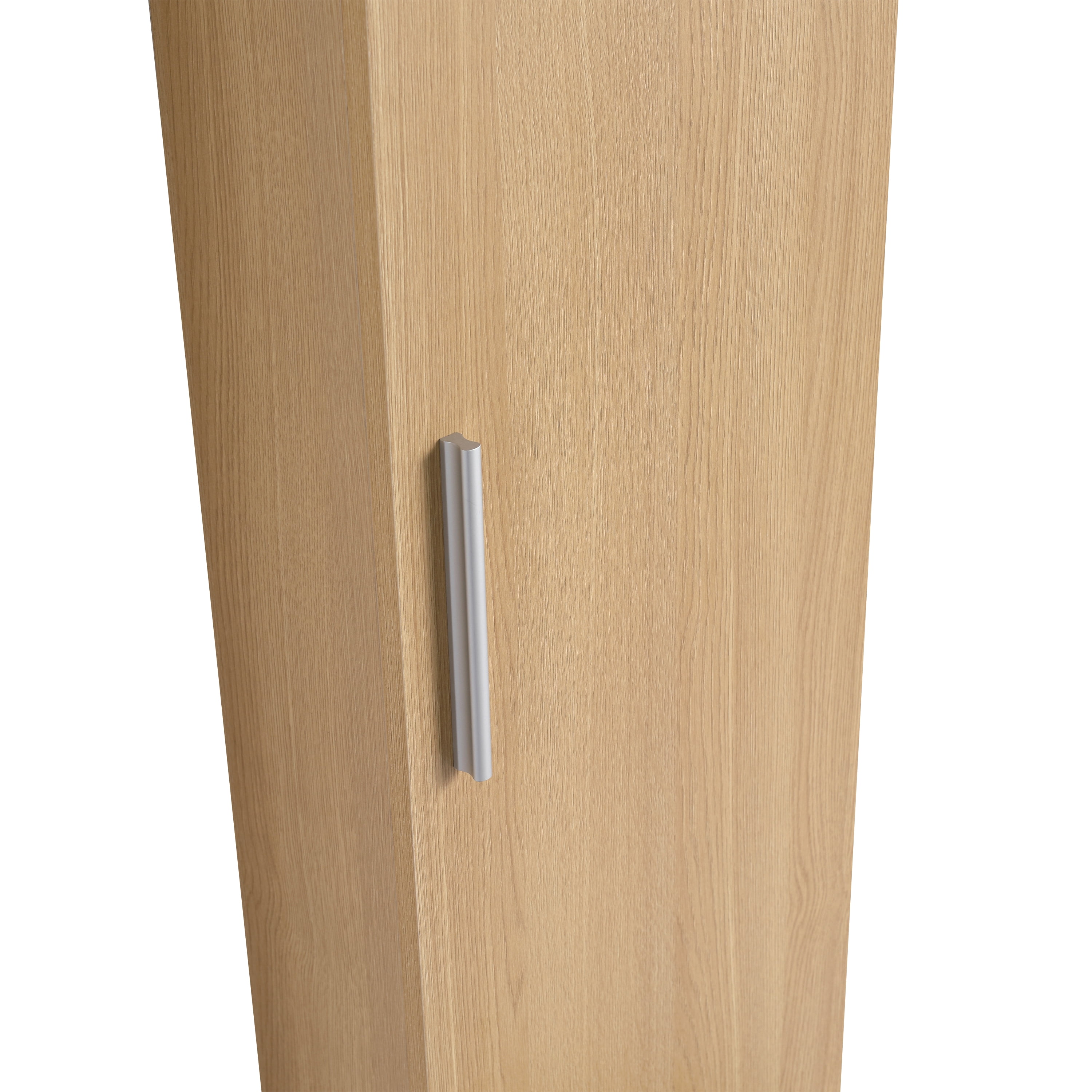 12" Tall Floating Bathroom Side Cabinet, Light Oak Plywood Linen Cabinet, Wall-Mounted Single Door Storage with Black/Aluminum Handles
