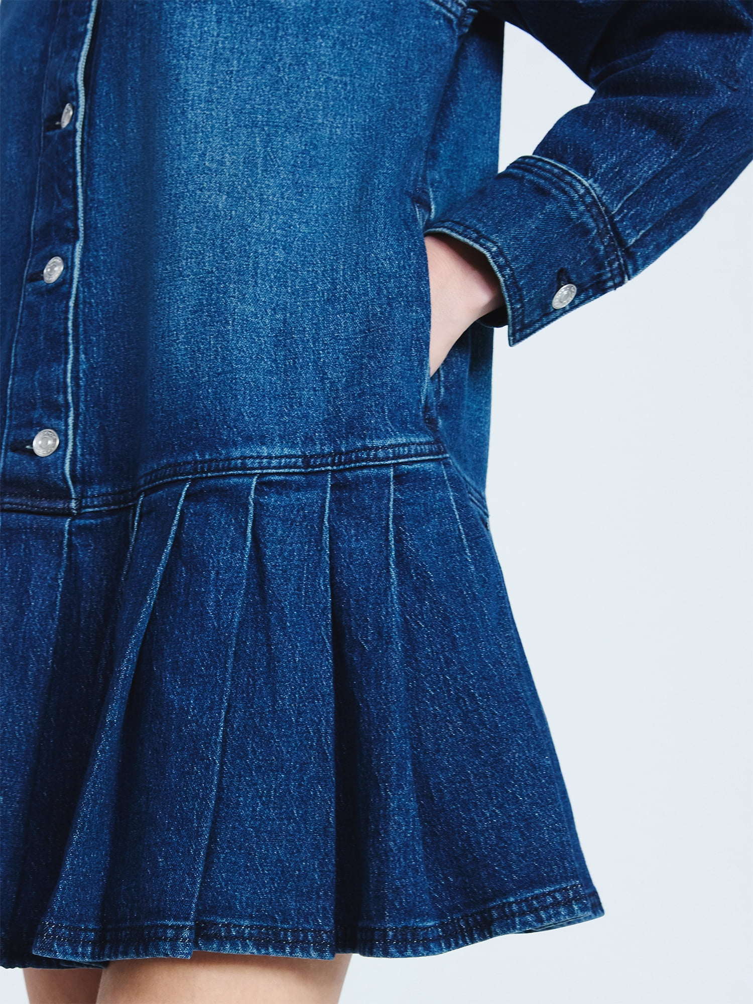Scoop Women's and Women’s Plus Denim Pleated Mini Shirt Dress, Sizes XS-4X