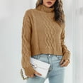 thumbnail image 6 of VSSSJ Cropped Sweaters for Women Long Sleeve Casual Turtleneck Cable Knit Solid Color Loose Fall Winter Crop Pullover Sweater Tops Brown S, 6 of 6