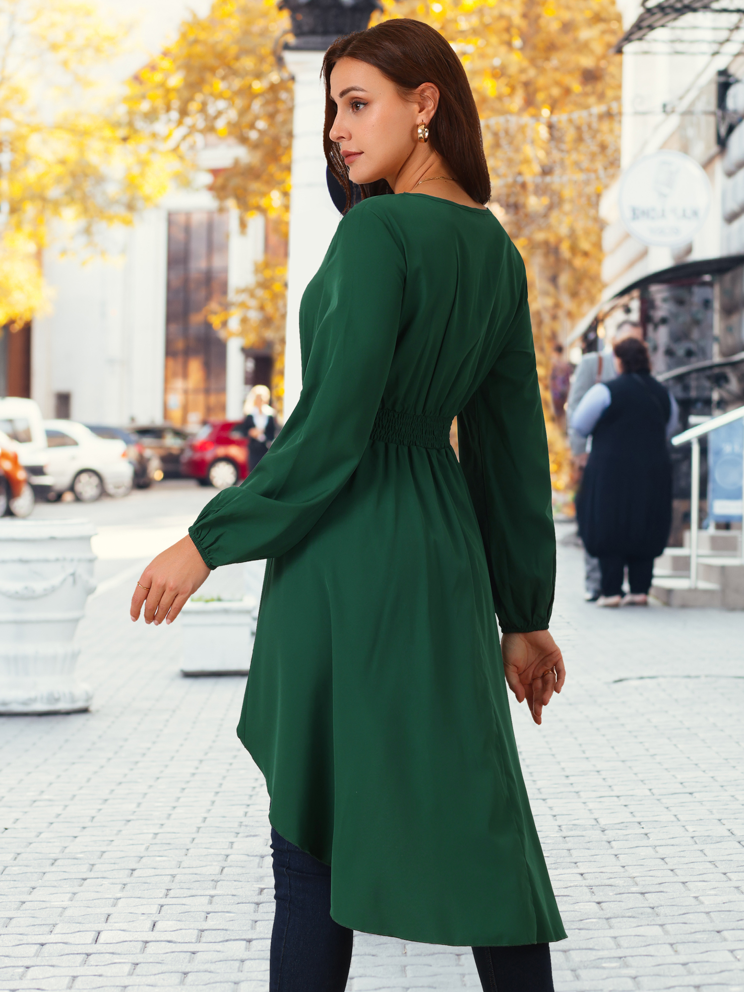 DARING DIVA Women's High Low V Neck Long Sleeve Dressy Blouses XL Green
