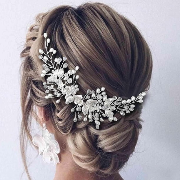 Diadema de novia para el cabello, diseño de hojas de flores y perlas, accesorios para el cabello para mujeres, perla