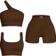 thumbnail image 2 of Traje de yoga de tres piezas para correr, fitness y deportes, con hilo sin costuras, de color sólido, sexy y hermoso, 2 of 4