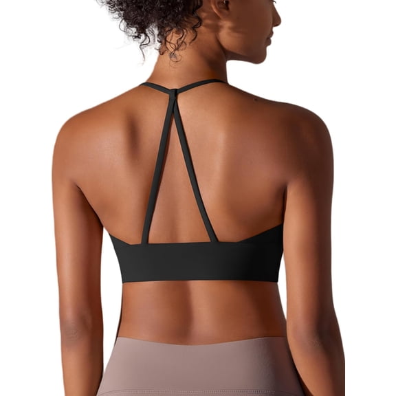 PISONIC Women Sports Bra Padded Cross Back Low Medium Impact Yoga Bra Workout Crop Tank Top