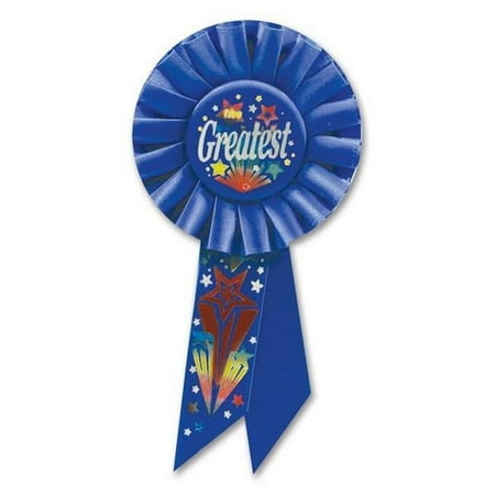 UPC: 0022735100893 | Beistle 3 1/4 x 6 1/2 The Greatest Rosette Ribbon Blue 6/Pack RS089