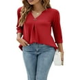 thumbnail image 4 of JUNWELL Women 3/4 Sleeve V-Neck Blouses  Button-down ShirtsTops Spring Loose Casual Shirts Streetwear, 4 of 7