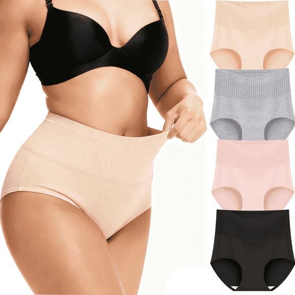 MecTo Womens Cotton Underwear 4 Pack High Waisted Briefs Full Coverage Breathable Ladies Panties Plus Size