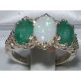 thumbnail image 2 of LBG 10k White Gold Natural Opal & Emerald Womens Trilogy Ring - Size 5.75, 2 of 5