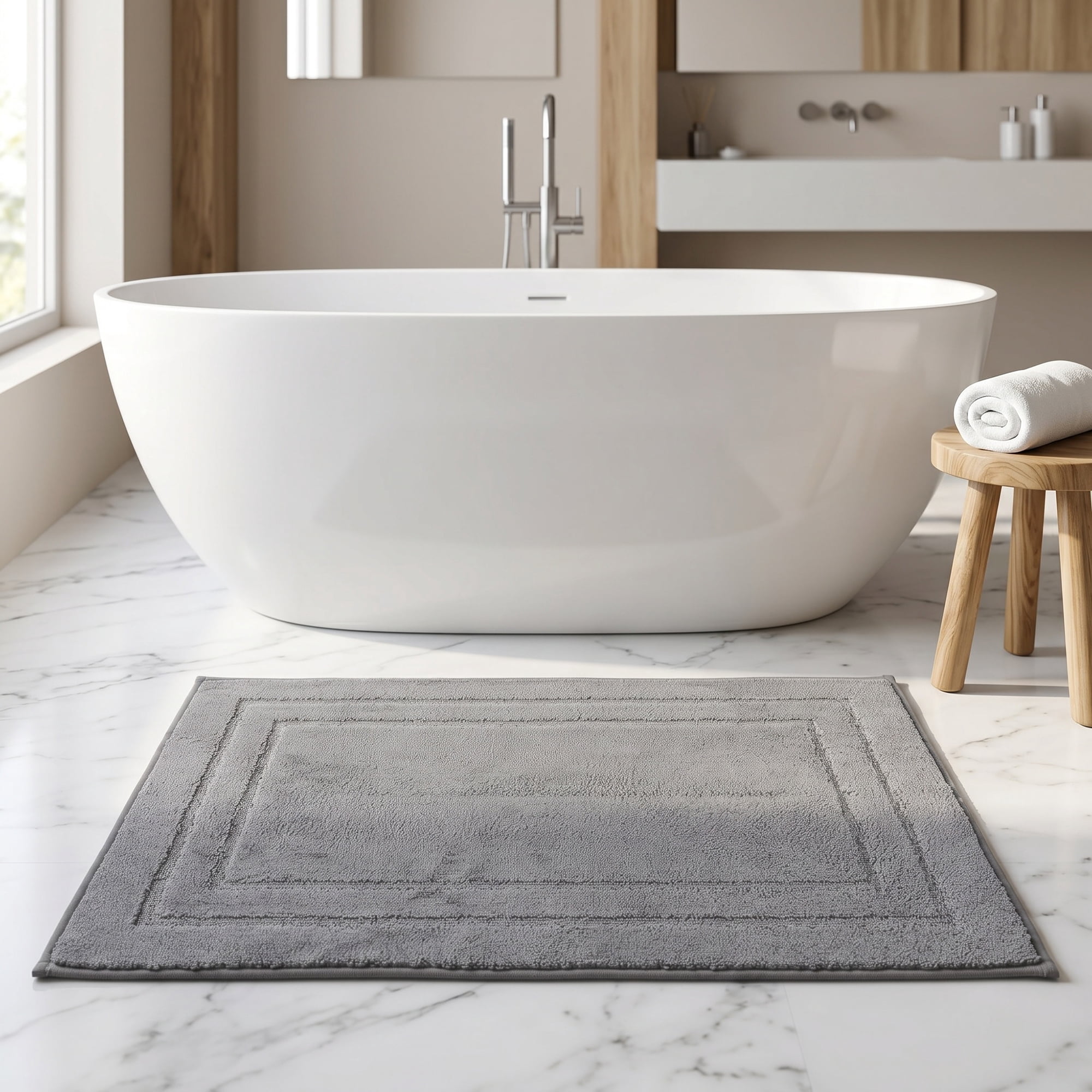 Unique Bargains Soft Non Slip Absorbent Shaggy Microfiber Bathroom Rug Gray 24" x 16"