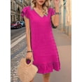 thumbnail image 5 of Summer Dresses for Women V Neck Cap Sleeve Ruffle Hem Smock Short Dress Rose Red XL, 5 of 8