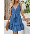 thumbnail image 2 of Lollipie Women's Summer Dresses Casual V-Neck Sleeveless Belted Beach Dress A-Line Tiered Swing Sundress Blue, 2 of 5