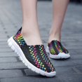 thumbnail image 2 of XIHAHA, zapatos planos informales para mujer, zapatos tejidos, suela suave, zapatos sin cordones, cómodos mocasines con entramado Colorblock, 2 of 5