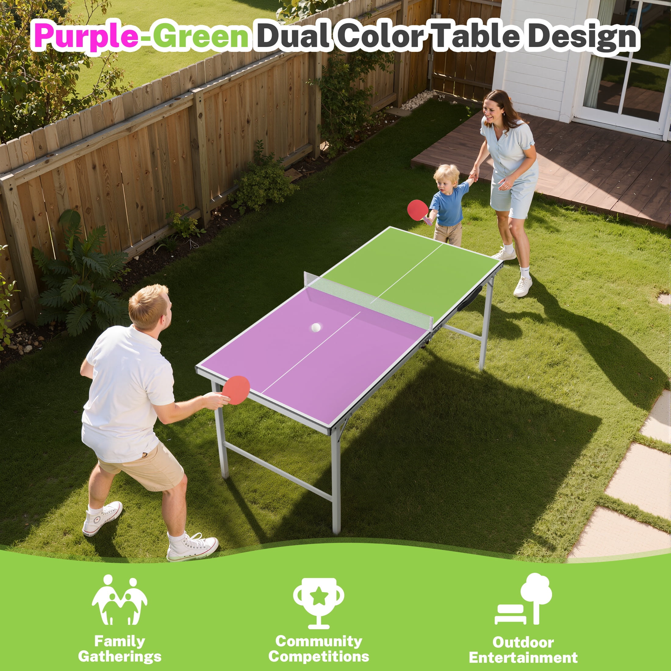 5ft Foldable Table Tennis Table, SEGMART Foldable Portable Ping Pong Table with Net, 2 Ping Pong Paddles, 3 Balls for Adults and Kids, Portable Table Tennis Set, Game Table for Indoor Outdoor Games