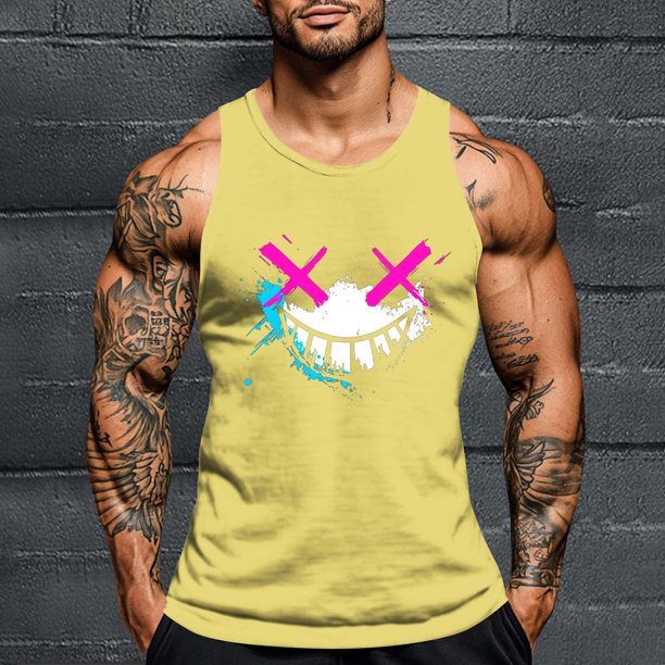 Camiseta sin mangas de cuello redondo para hombre, con estampado de Halloween, cuello redondo, estilo informal, deportiva, para hombre